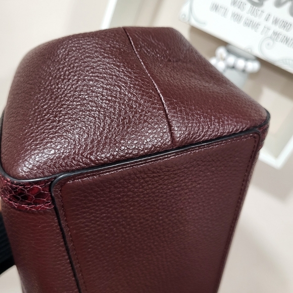 COACH Kristy Shoulder Bag Leather/ Snake-Embossed Brown Crimson Tote #C6830 - Picture 15 of 16